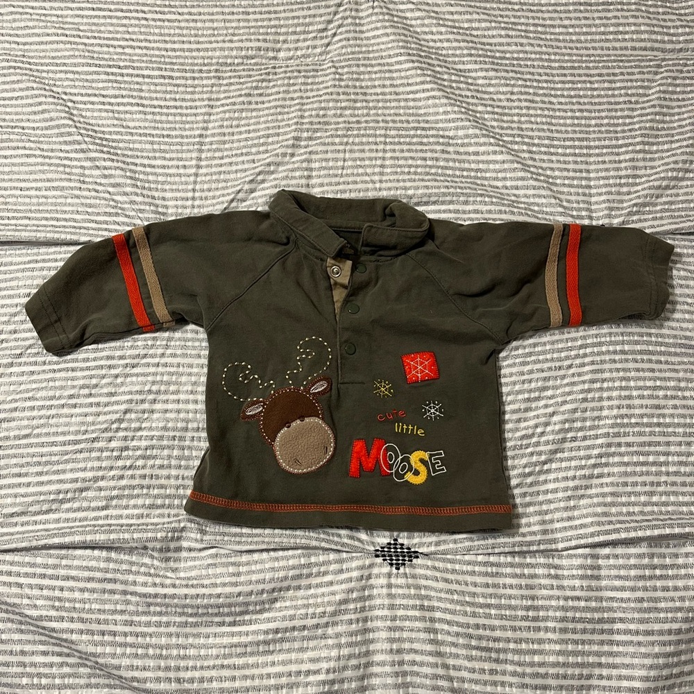 🔆5/$25 Cute Little Moose Long Sleeve Shirt Size 6-9 Months